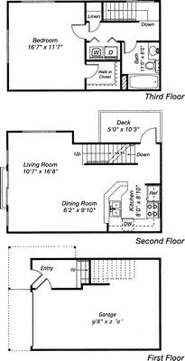 Floor plan for 1 bed, 1 bath, 895 sqft
